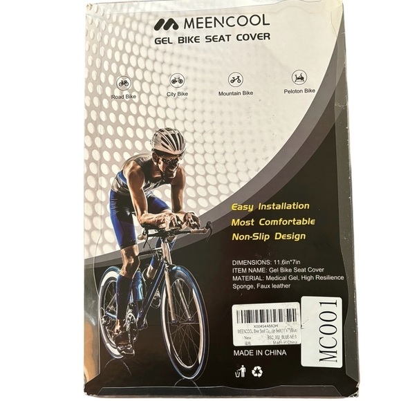 Meencool Gel Bike Seat Cover Black Blue Slip Resistant Mountain Bike 11.6X7” - Picture 2 of 2